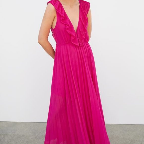 zara pink pleated dress